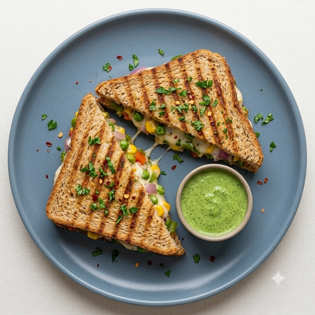 Veg Grilled Sandwich with French Fries